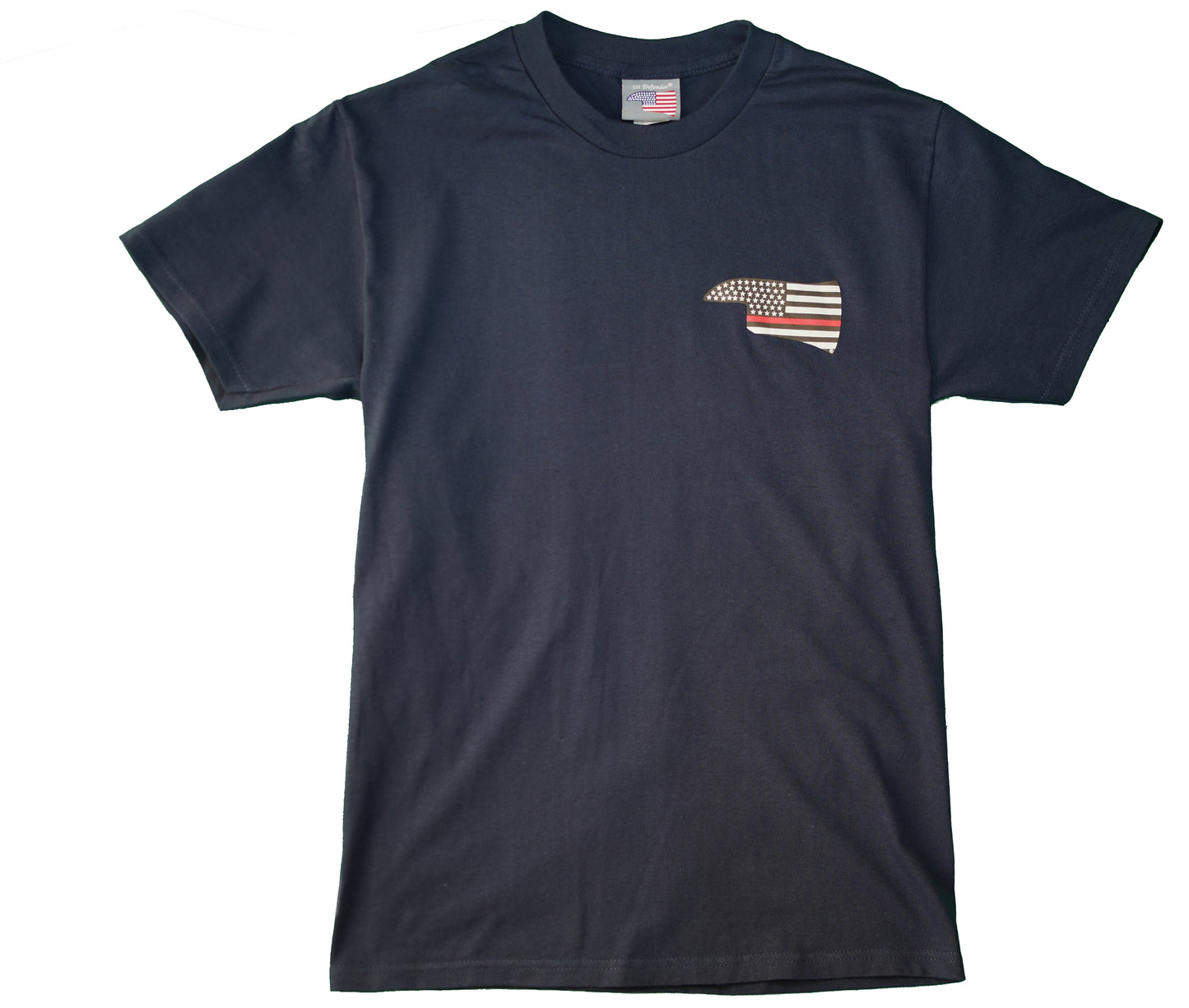1st Defender Station Tee - Navy Blue, Thin Red Line Logo